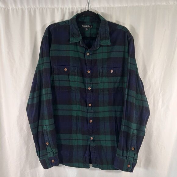 J. Crew Mercantile Flannel Shirt Men's XL Green Blue Plaid Button Up Long Sleeve - Picture 1 of 5